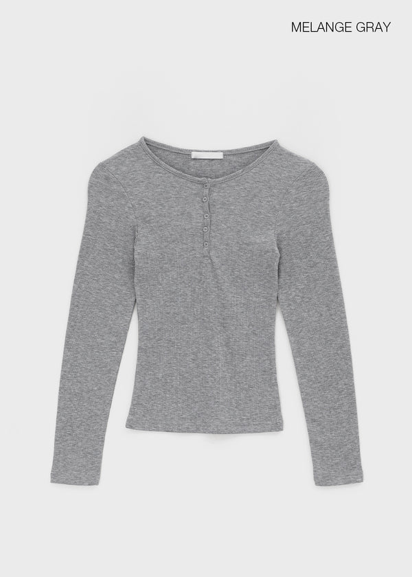 Penic Henley Neck Fleece Ribbed Long Sleeve Tee