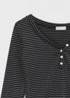 Latodi Striped Button V-neck Long Sleeve T-shirt