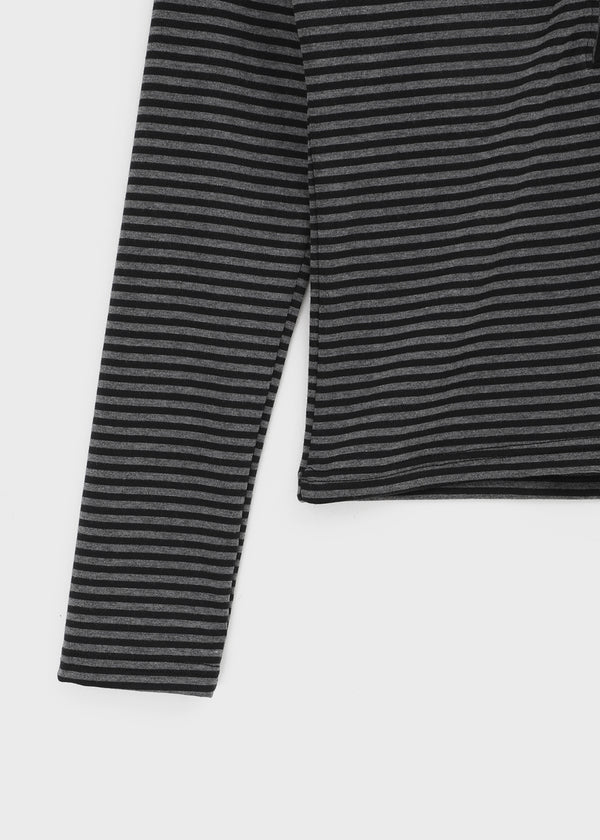 Latodi Striped Button V-neck Long Sleeve T-shirt