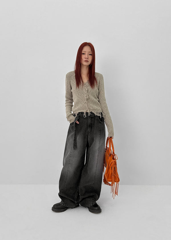 Funnuff Belt Balloon Wide Denim Pants