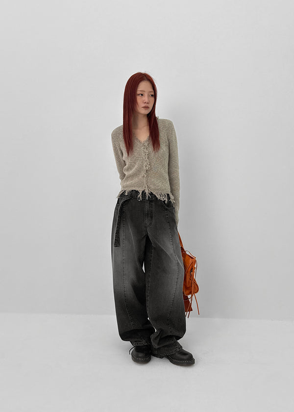 Funnuff Belt Balloon Wide Denim Pants