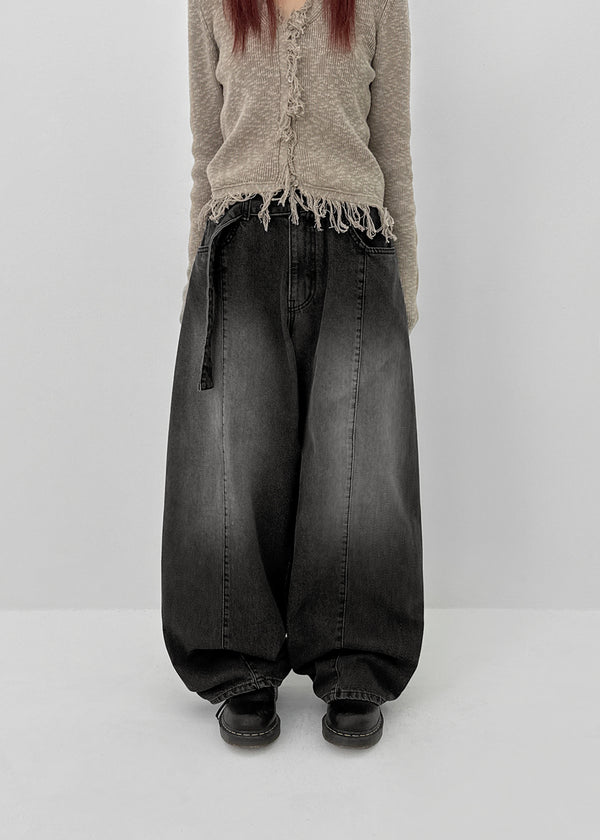 Funnuff Belt Balloon Wide Denim Pants