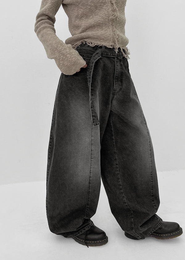 Funnuff Belt Balloon Wide Denim Pants