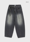 Funnuff Belt Balloon Wide Denim Pants
