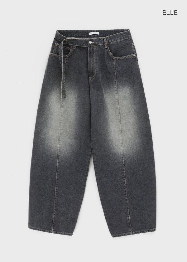 Funnuff Belt Balloon Wide Denim Pants