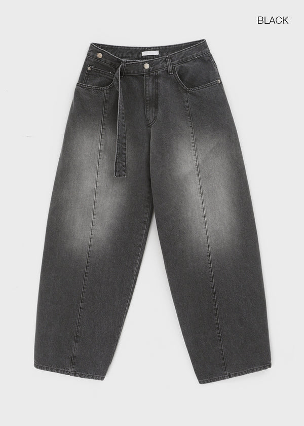 Funnuff Belt Balloon Wide Denim Pants