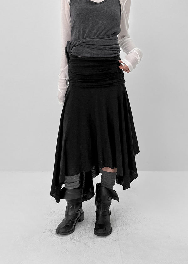 Celadi Folding Shirring Unbalanced Midi Skirt