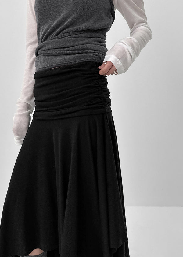 Celadi Folding Shirring Unbalanced Midi Skirt