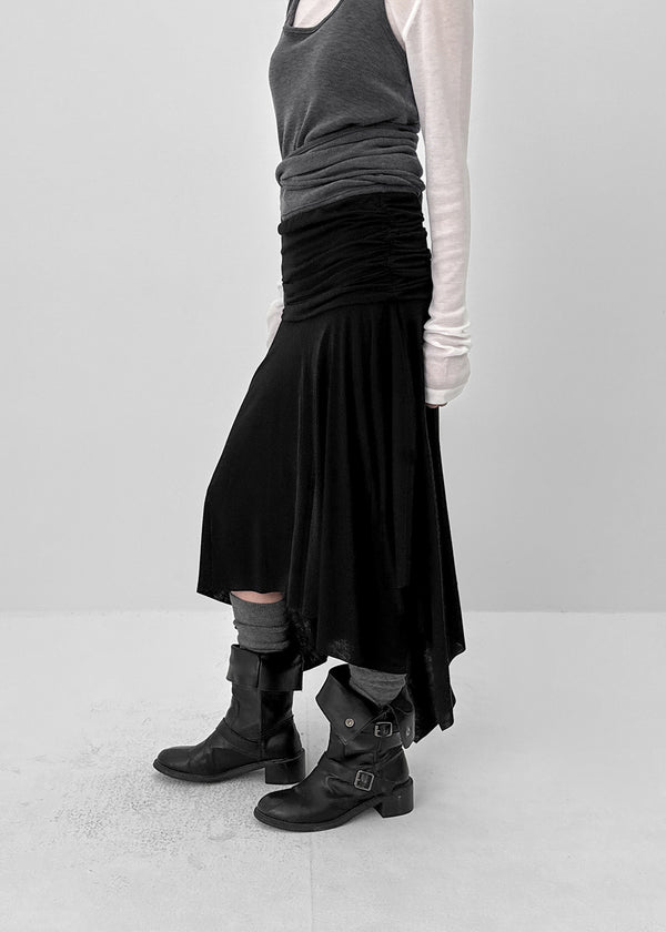 Celadi Folding Shirring Unbalanced Midi Skirt