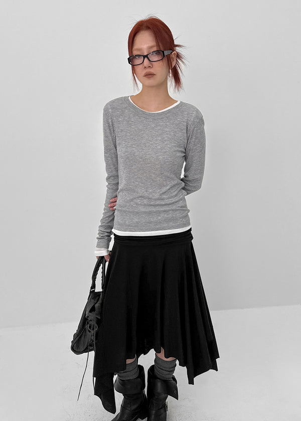 Celadi Folding Shirring Unbalanced Midi Skirt