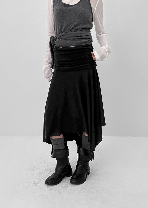 Celadi Folding Shirring Unbalanced Midi Skirt