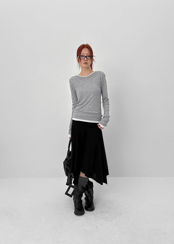 Celadi Folding Shirring Unbalanced Midi Skirt