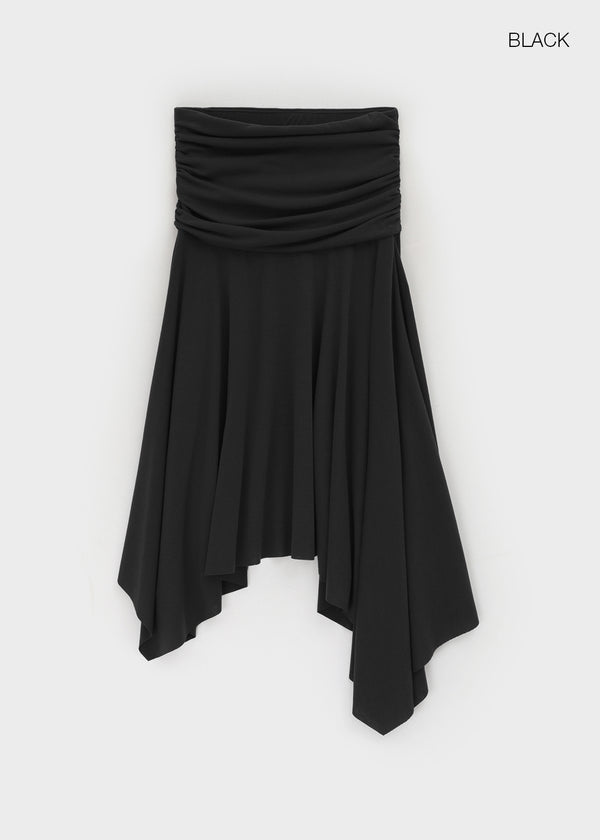 Celadi Folding Shirring Unbalanced Midi Skirt