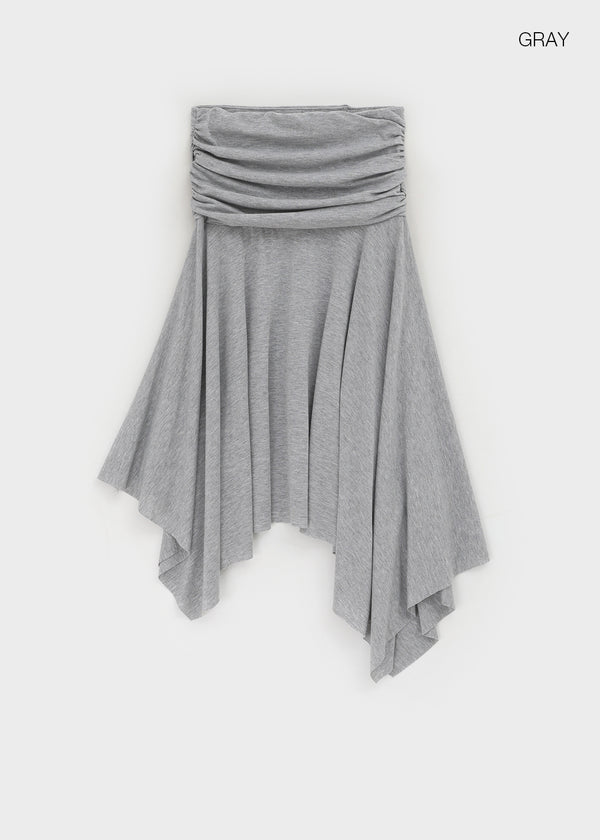 Celadi Folding Shirring Unbalanced Midi Skirt