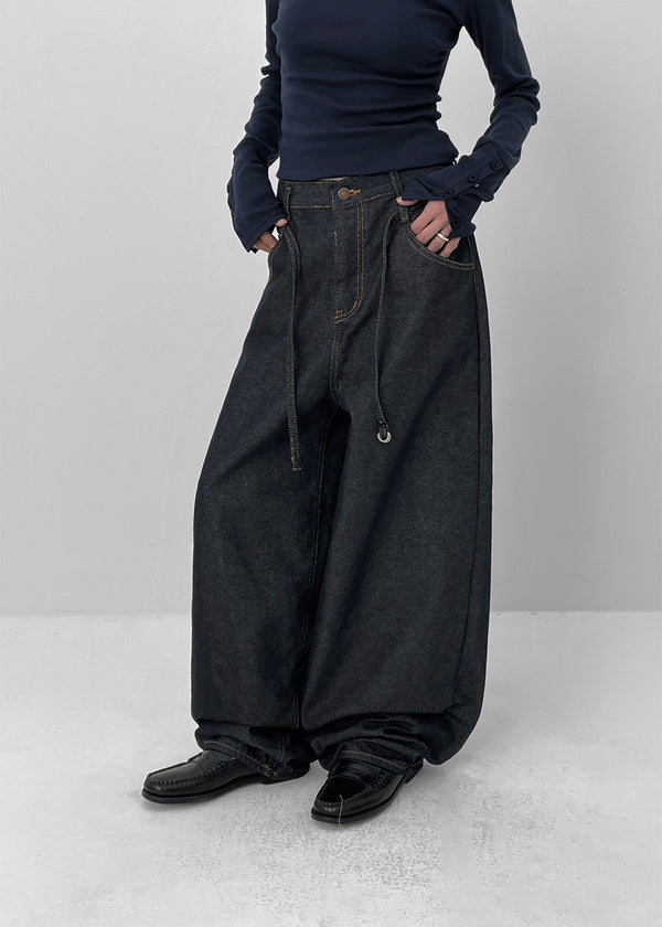 Deringt Non-fade Raw Balloon Denim Pants