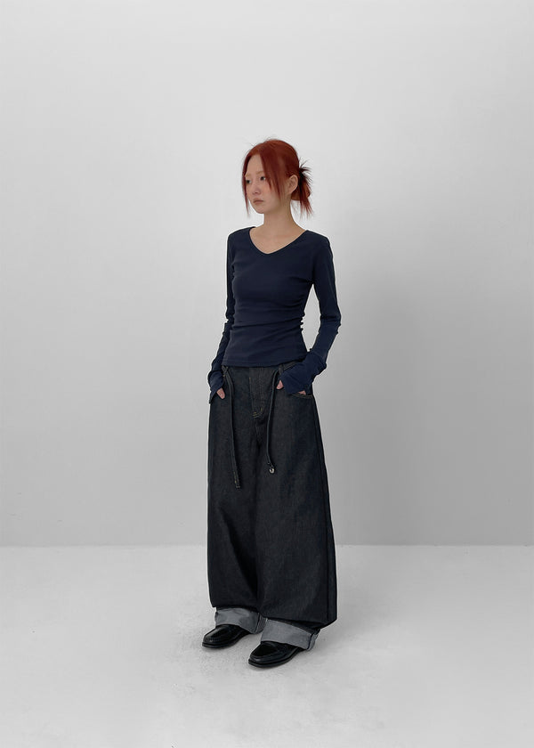 Deringt Non-fade Raw Balloon Denim Pants