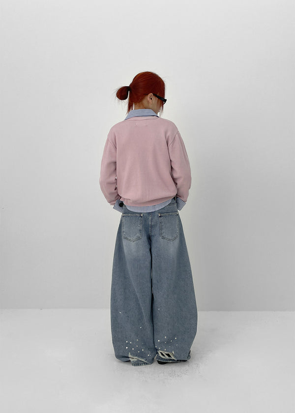 Hitni Studded Damage Balloon Denim Pants