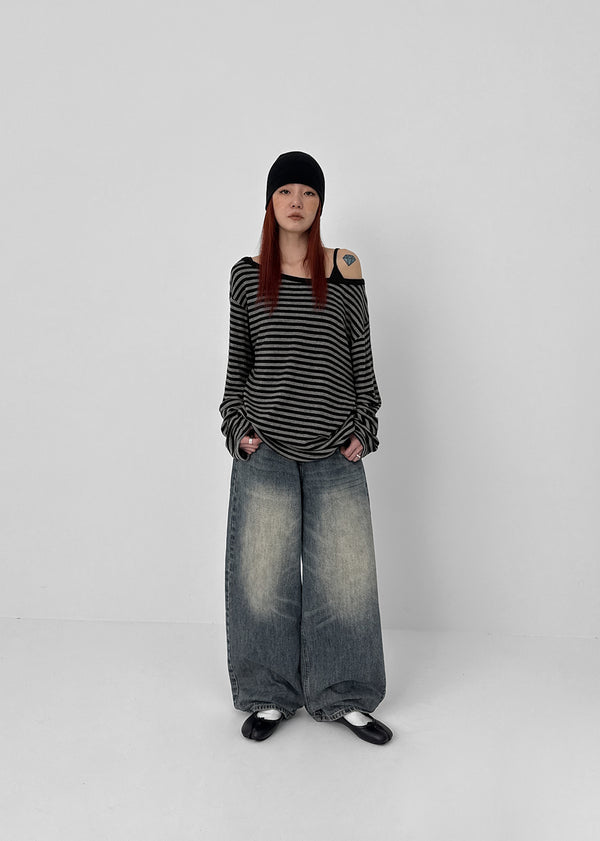 Gati Stripe Boat Neck Long Sleeve T-shirt