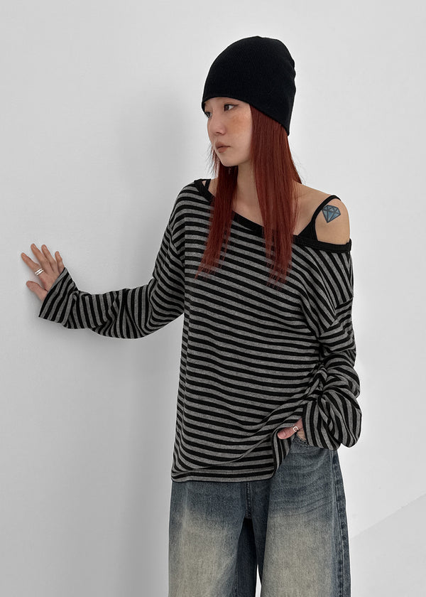 Gati Stripe Boat Neck Long Sleeve T-shirt