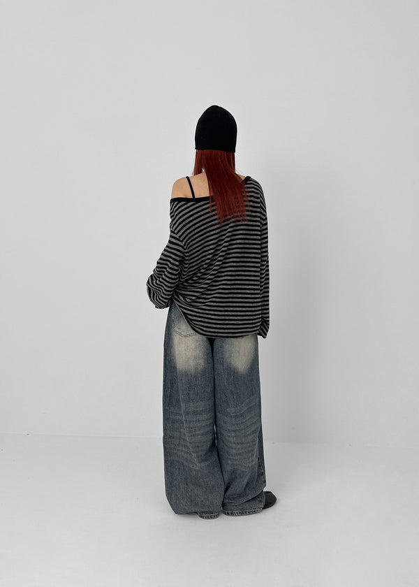 Gati Stripe Boat Neck Long Sleeve T-shirt