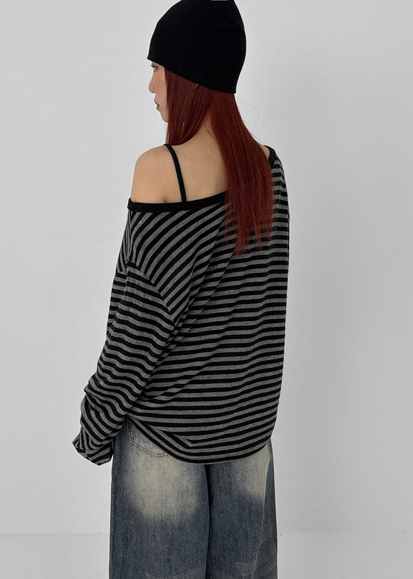 Gati Stripe Boat Neck Long Sleeve T-shirt