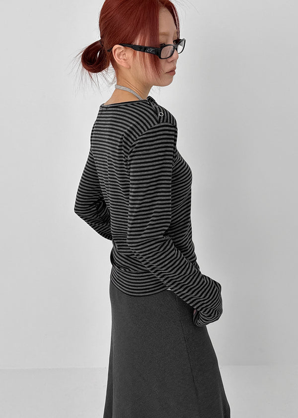 Toto Snap Button Stripe Long Sleeve T-shirt