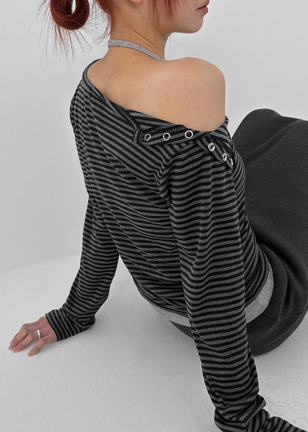 Toto Snap Button Stripe Long Sleeve T-shirt