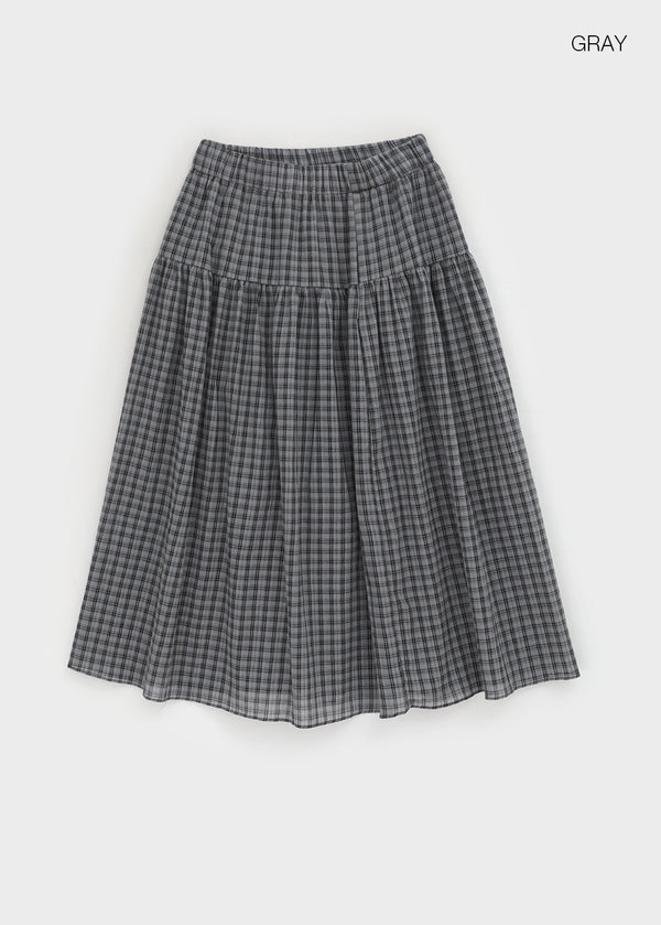 Nerdty Check Flare Long Skirt