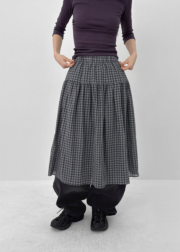 Nerdty Check Flare Long Skirt