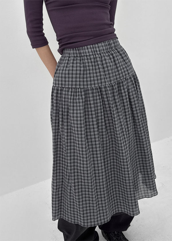 Nerdty Check Flare Long Skirt