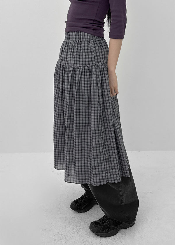 Nerdty Check Flare Long Skirt