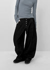 (UNISEX) Blackie Button Non-fade Raw Fabric Balloon Wide Denim Pants