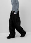 (UNISEX) Blackie Button Non-fade Raw Fabric Balloon Wide Denim Pants
