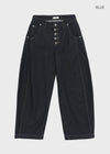 (UNISEX) Blackie Button Non-fade Raw Fabric Balloon Wide Denim Pants