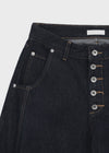 (UNISEX) Blackie Button Non-fade Raw Fabric Balloon Wide Denim Pants