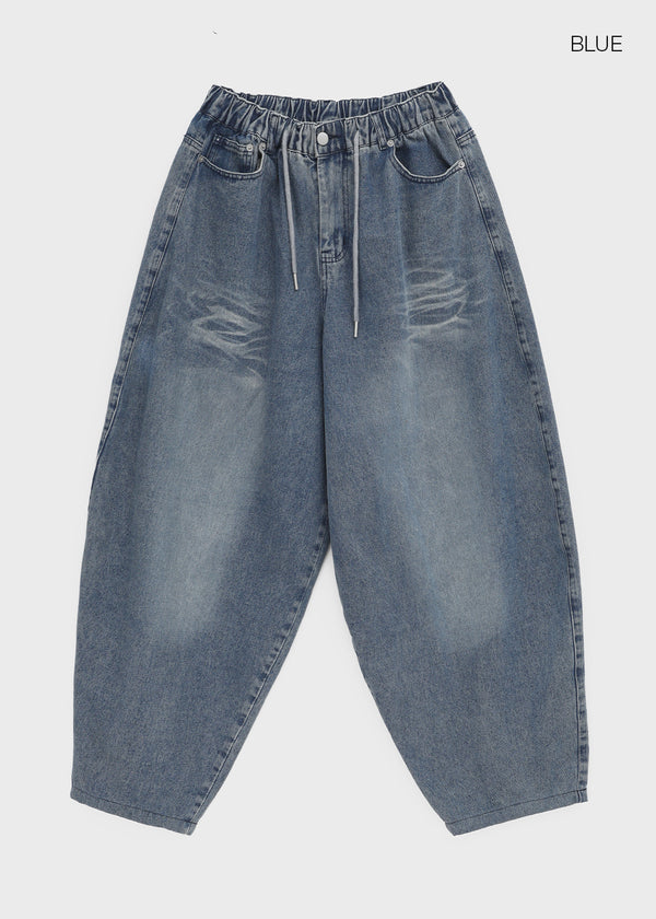 (UNISEX) Recoop Wide Balloon Banding Denim Pants
