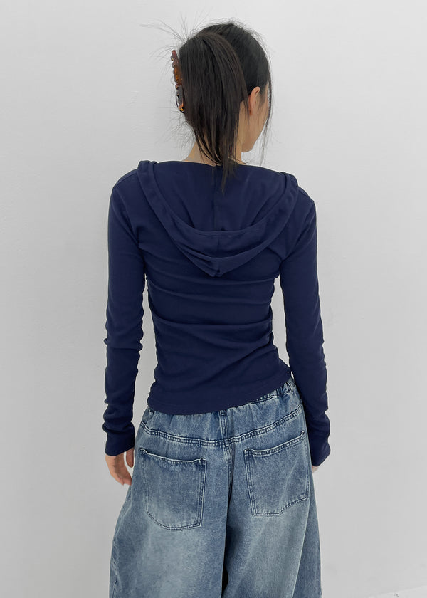 Baol V-neck Button Hooded Long-sleeved T-shirt