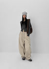 Rolleng Back Button Wide Two-way Banding Pants
