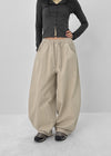 Rolleng Back Button Wide Two-way Banding Pants