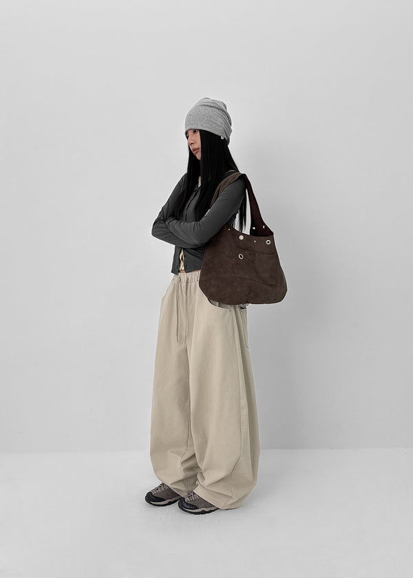 Rolleng Back Button Wide Two-way Banding Pants