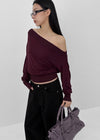 Split Shirring One-shoulder Long-sleeved T-shirt