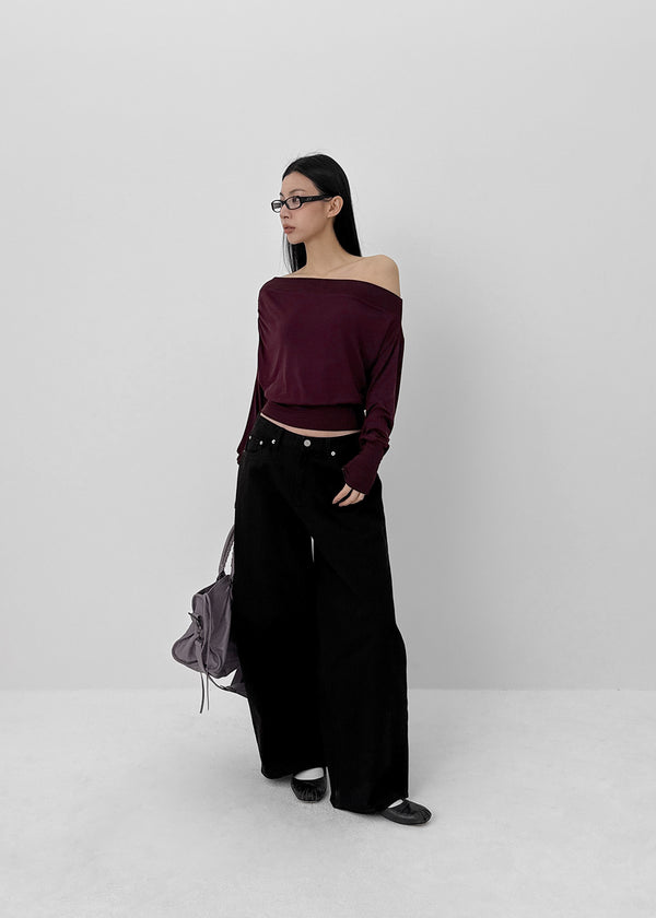 Split Shirring One-shoulder Long-sleeved T-shirt