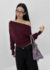 Split Shirring One-shoulder Long-sleeved T-shirt