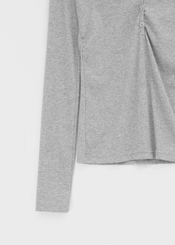 Baol V-neck Button Hooded Long-sleeved T-shirt