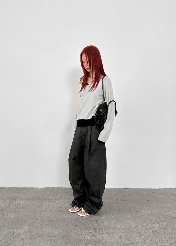 Labelson Boatneck Semi-crop Long Sleeve T-shirt