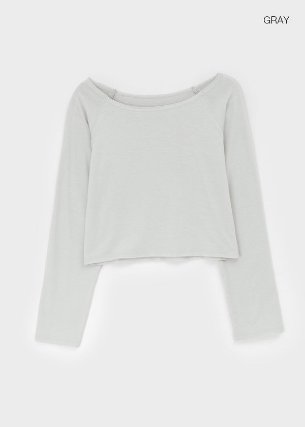 Labelson Boatneck Semi-crop Long Sleeve T-shirt