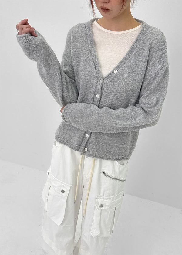 Nittomo Set - V-neck Cardigan, Layered Skirt