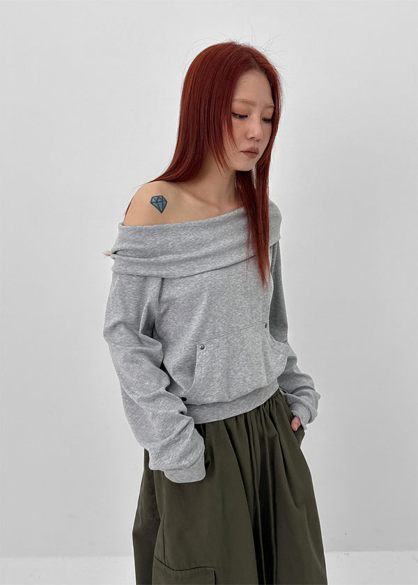 Tiffhu Off-shoulder Hooded Long Sleeve T-shirt