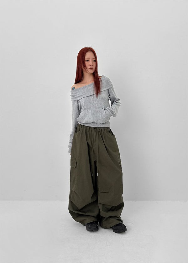 Tiffhu Off-shoulder Hooded Long Sleeve T-shirt