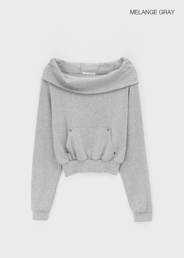 Tiffhu Off-shoulder Hooded Long Sleeve T-shirt